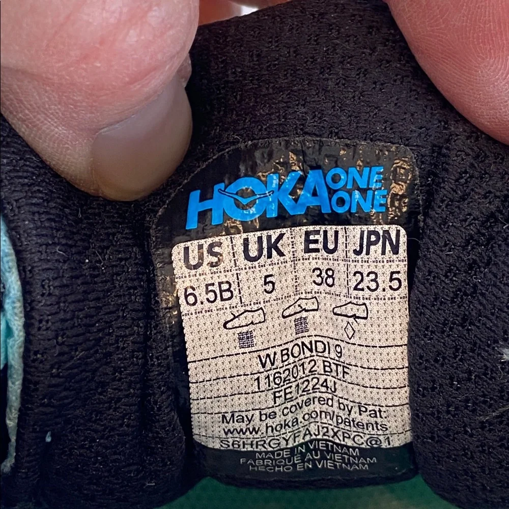 HOKA One One Bondi 9 Running Athletic Shoes Size 6.5 B Blue Spark Mint Fluorite - Picture 11 of 12